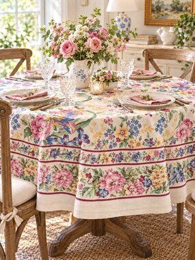 April Cornell Eternal Rose Tablecloth 70 Rd Floral English Country Garden White
